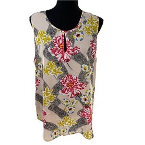 Violet + Claire Multicolor Floral Graphic Keyhole Neckline Tank Blouse Size XL